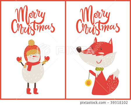 Merry Christmas Fox, Snowman Vector Illustration Merry Christmas Fox, Snowman Vector Illustration 39318102