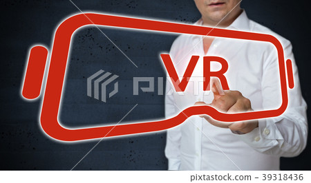 Virtual reality glasses touchscreen is operated by man concept Virtual reality glasses touchscreen is operated by man concept 39318436