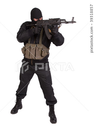 terrorist in black and mask with kalashnikov terrorist in black and mask with kalashnikov 39318857