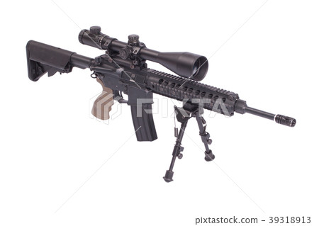 assault rifle with bipod isolated on a white  39318913
