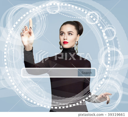 Young woman with empty address bar Young woman with empty address bar 39319661