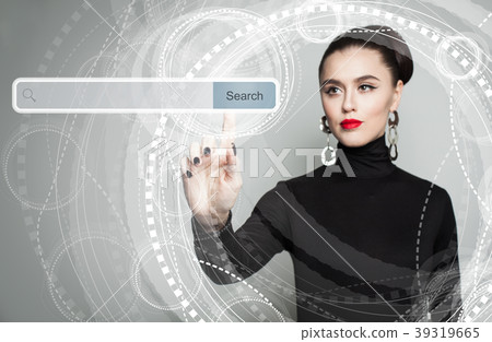 Pointing hand. Student woman with address bar 39319665