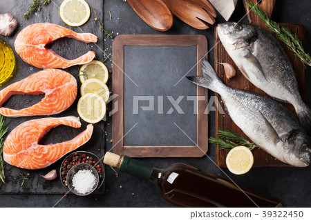 Raw salmon fish fillet and dorado Raw salmon fish fillet and dorado 39322450