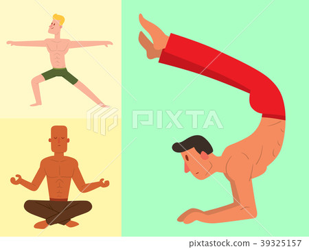 Yoga positions mans characters class vector card 39325157