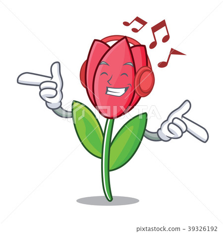 Listening music tulip mascot cartoon style Listening music tulip mascot cartoon style 39326192
