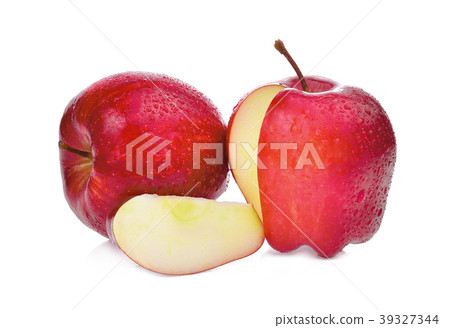 whole and slices red apples with water drops whole and slices red apples with water drops 39327344