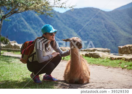 Girl traveller with lama 39329330