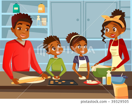 Afro American black family cooking together at 39329505