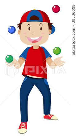 Happy boy juggling balls 39330009