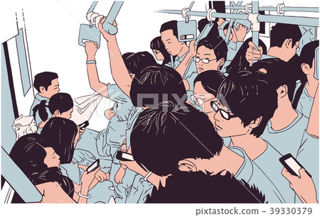 Illustration of people in subway cart in rush hour 39330379