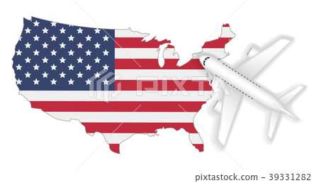 airplane flight travel to America flag map 39331282