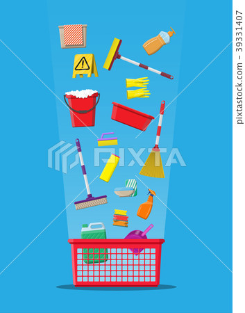 Bottle of detergent sponge soap and rubber gloves Bottle of detergent sponge soap and rubber gloves 39331407