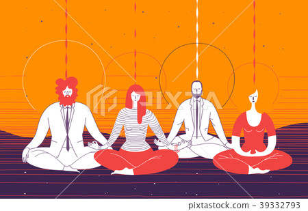 Several office workers in smart clothing sit in 39332793