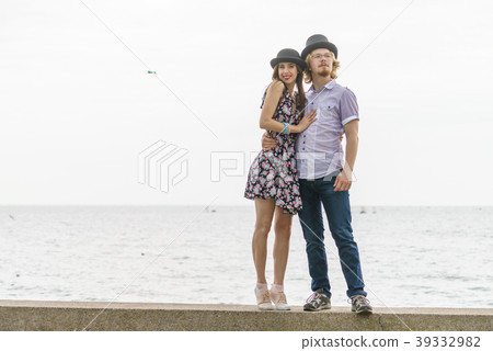 Retro man and woman having date outside Retro man and woman having date outside 39332982