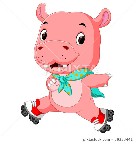 cute hippo playing roller skates cute hippo playing roller skates 39333441
