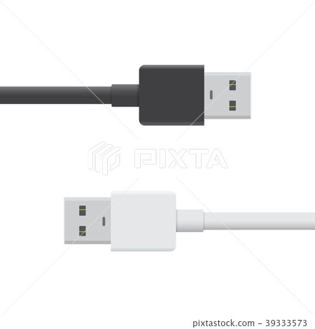 USB black and white cable icon isolated on white USB black and white cable icon isolated on white 39333573