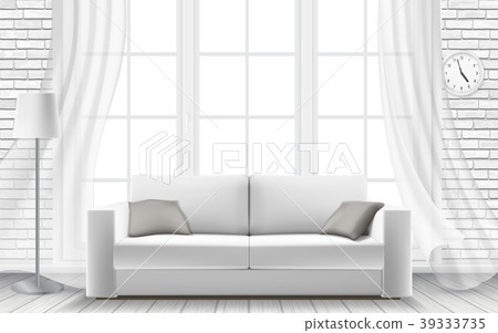 White sofa large window in a brick wall 39333735