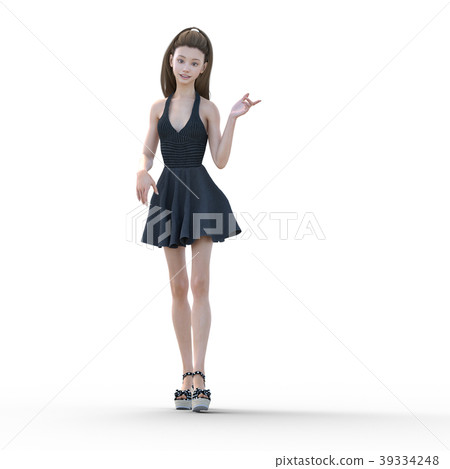 Young women fashion a la carte black mini dress perming3DCG illustrations material 39334248