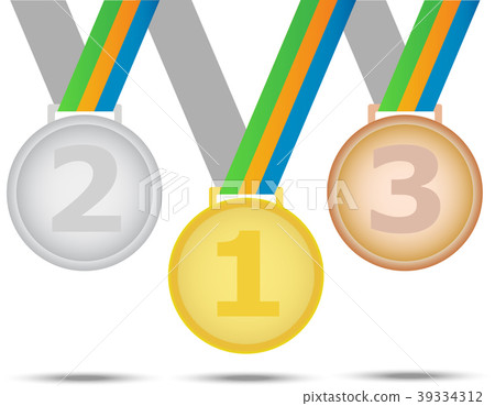 Three winners medals - from gold silver and bronze 39334312