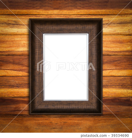 Old wood frame on wooden wall 39334690