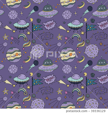 Seamless pattern with cosmos doodle illustrations. Seamless pattern with cosmos doodle illustrations. 39336129