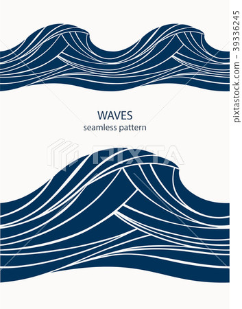 Marine seamless pattern with stylized blue waves - Stock Illustration ...