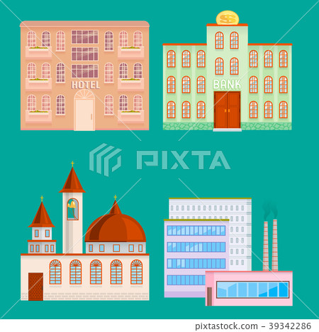 City public buildings houses flat design office 39342286