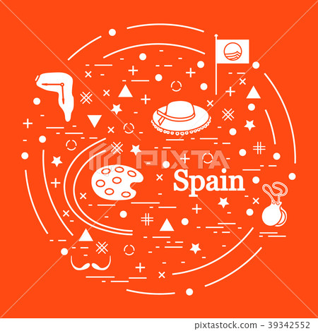various symbols of Spain arranged in a circle various symbols of Spain arranged in a circle 39342552