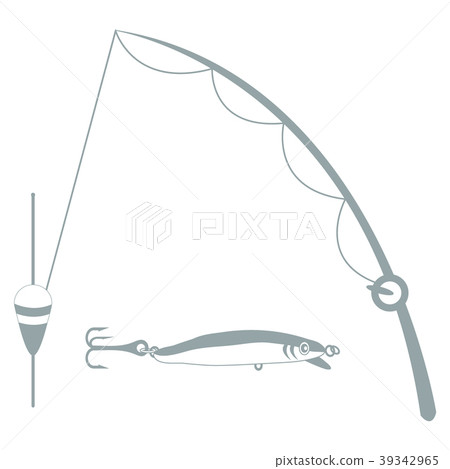 Stylized icon set of different tools for fishing Stylized icon set of different tools for fishing 39342965