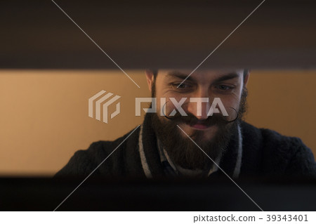 Modern, Expressive Bearded Office Clerk with Modern, Expressive Bearded Office Clerk with 39343401