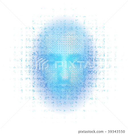 3d rendering of robot face with numbers on white 3d rendering of robot face with numbers on white 39343550