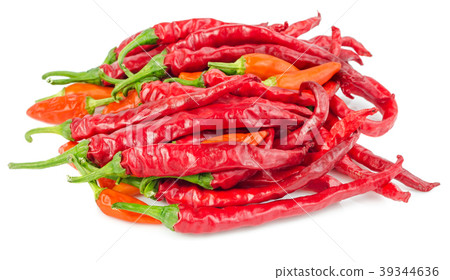Pile of red hot chili peppers isolated Pile of red hot chili peppers isolated 39344636
