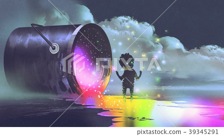 the dark boy standing on puddle of paint 39345291