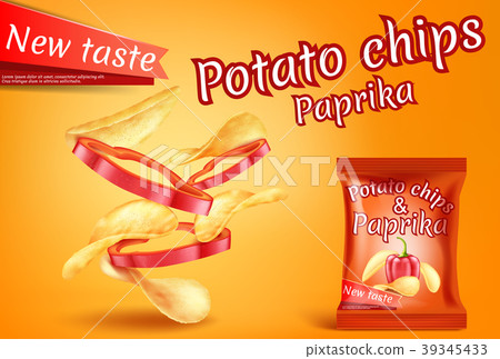 Vector realistic potato chips, paprika slices 39345433