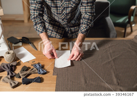 Cutting wool fabric. the line pattern. Bow ties of Cutting wool fabric. the line pattern. Bow ties of 39346167