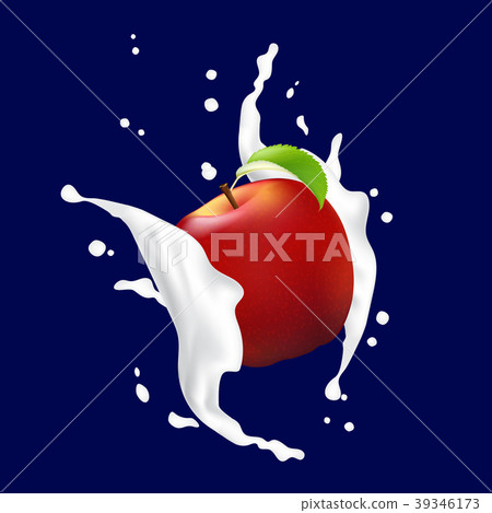 Red Apple In A Milk Yogurt Splash. Apple Falling Red Apple In A Milk Yogurt Splash. Apple Falling 39346173