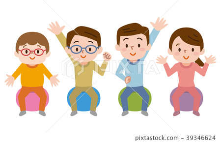 Men and women who ride a balance ball Men and women who ride a balance ball 39346624