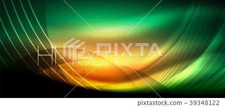 Glossy light effect neon glowing waves, shiny Glossy light effect neon glowing waves, shiny 39348122