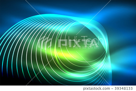 Circular glowing neon shapes, techno background Circular glowing neon shapes, techno background 39348133