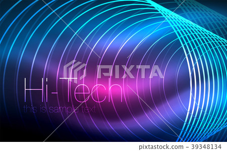 Circular glowing neon shapes, techno background Circular glowing neon shapes, techno background 39348134