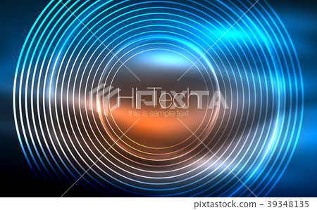 Circular glowing neon shapes, techno background 39348135