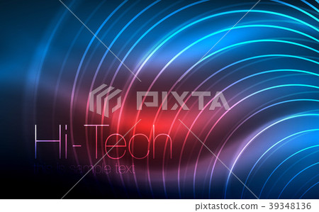 Circular glowing neon shapes, techno background Circular glowing neon shapes, techno background 39348136