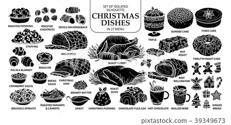 Set of isolated silhouette Christmas dishes 39349673