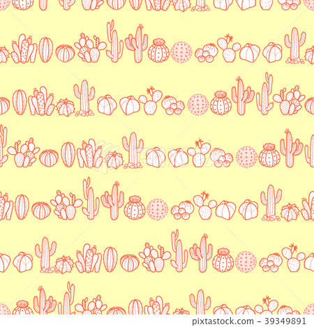 Cactus and succulents in red outline line up 39349891