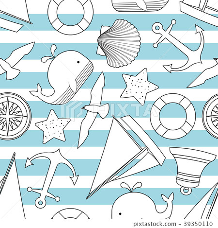 Random happy nautical in black outline 39350110