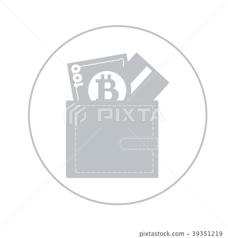 Stylized icon of a colored purse with money bill, Stylized icon of a colored purse with money bill, 39351219