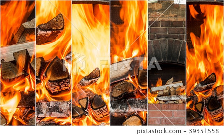 Hot coals in the fire collage. set of Flames. Hot coals in the fire collage. set of Flames. 39351558