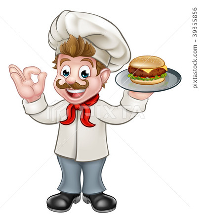 Chef Holding Burger Cartoon Character Chef Holding Burger Cartoon Character 39355856