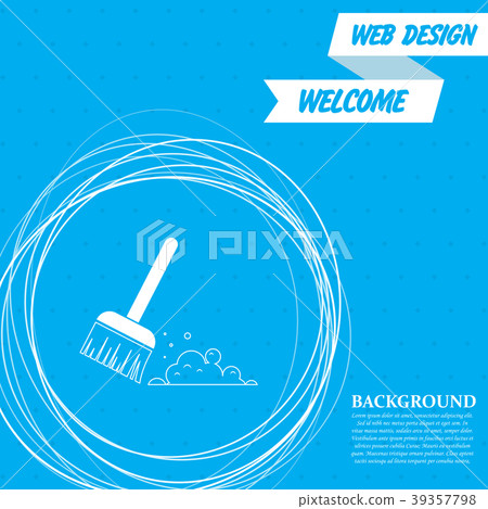 Broom icon on a blue background with abstract circ 39357798