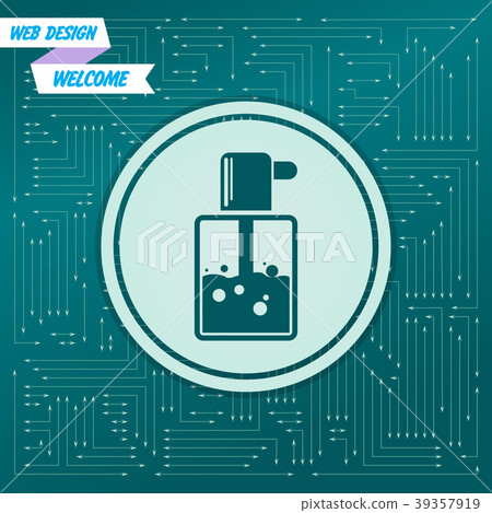 Perfume icon on a green background, with arrows in Perfume icon on a green background, with arrows in 39357919